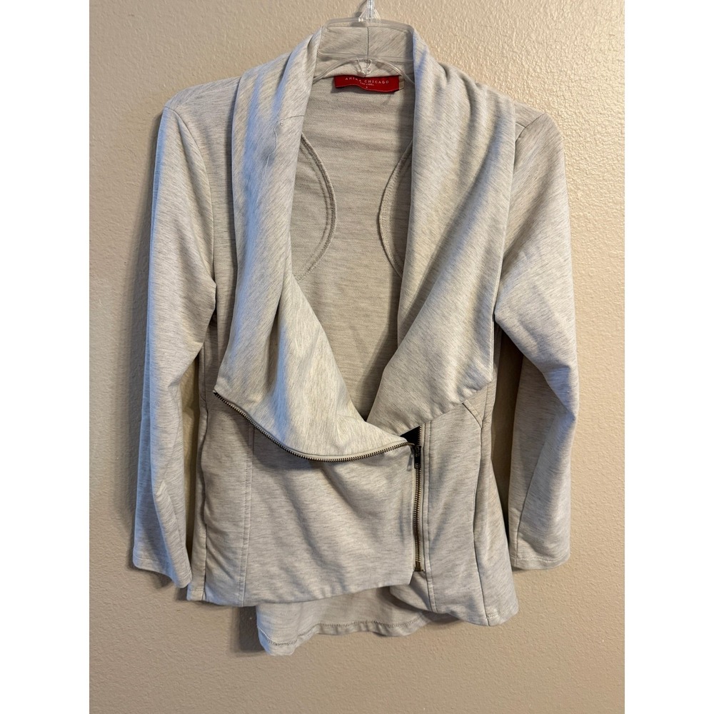 AKIRA CHICAGO RED LABEL Gray Knit Drape Front Zip Cardigan Jacket Women's S